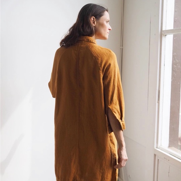 Beaton Linen Ragland Coat Dress in rust - Picture 2 of 9